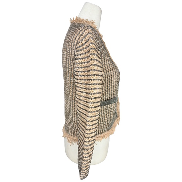Pinko Tweed Cropped Cardigan Sweater Fringe Metallic Preppy Quiet Luxury Italy - Picture 3 of 10